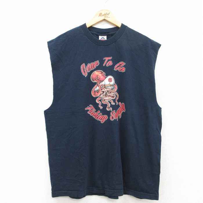 ノースリーブTシャツ スカル ネイビー XL | 古着