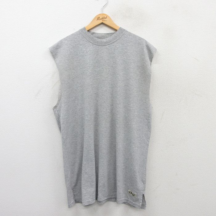 【50%OFF】XL★古着 ビューグルボーイ ノースリーブ ビンテージ Tシャツ メンズ 00年代 00s 無地 ロング丈 クルーネック グレー 霜降り 25jul04 中古
