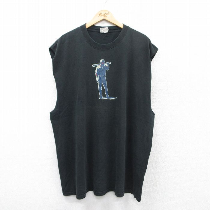XL★古着 リー Lee ノースリーブ ビンテージ Tシャツ メンズ 00年代 00s MLB 大きいサイズ ロング丈 クルーネック 黒 ブラック 【spe】 25jul04 中古
