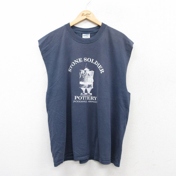 【50%OFF】XL★古着 ノースリーブ ビンテージ Tシャツ メンズ 00年代 00s STONE SOLDIER 大きいサイズ コットン クルーネック 紺 ネイビー 25jul04 中古