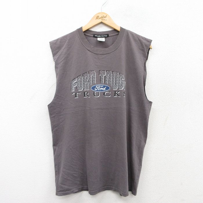 【50%OFF】L★古着 ノースリーブ ビンテージ Tシャツ メンズ 00年代 00s フォード FORD コットン クルーネック グレー系 25jul04 中古