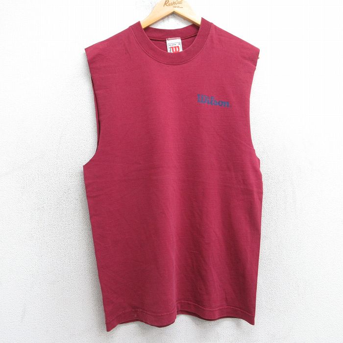ウィルソン 90s ノースリーブTシャツ ワンポイント バーガンディ M | 古着