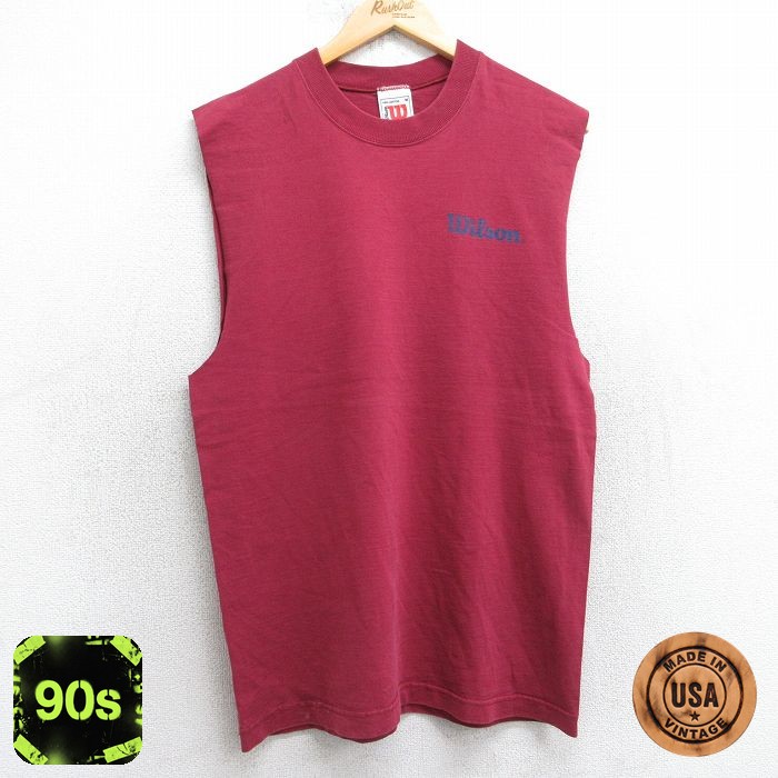 【50%OFF】ウィルソン 90s ノースリーブTシャツ ワンポイント バーガンディ M | 古着