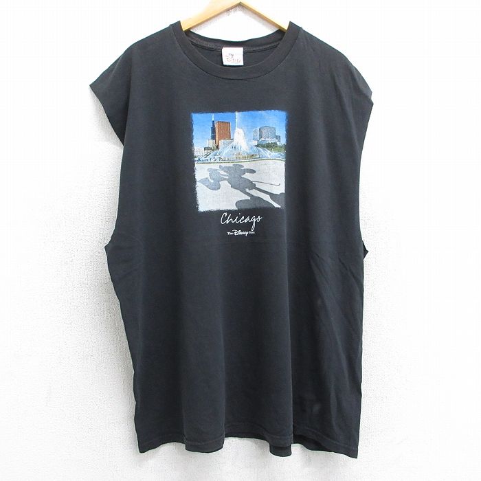 XL★古着 ノースリーブ ビンテージ Tシャツ メンズ 90年代 90s ディズニー DISNEY ミッキー MICKEY MOUSE シカゴ 大きいサイズ コットン クルーネック USA製 【spe】 25jul05 中古