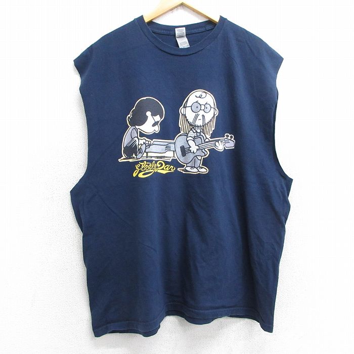 XL★古着 ノースリーブ ロック バンド Tシャツ メンズ スティーリーダン 大きいサイズ コットン クルーネック 紺 ネイビー 25jul05 中古