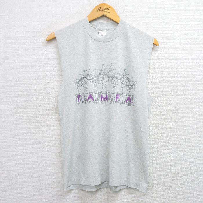 90s ノースリーブTシャツ ヤシの木 グレー M | 古着