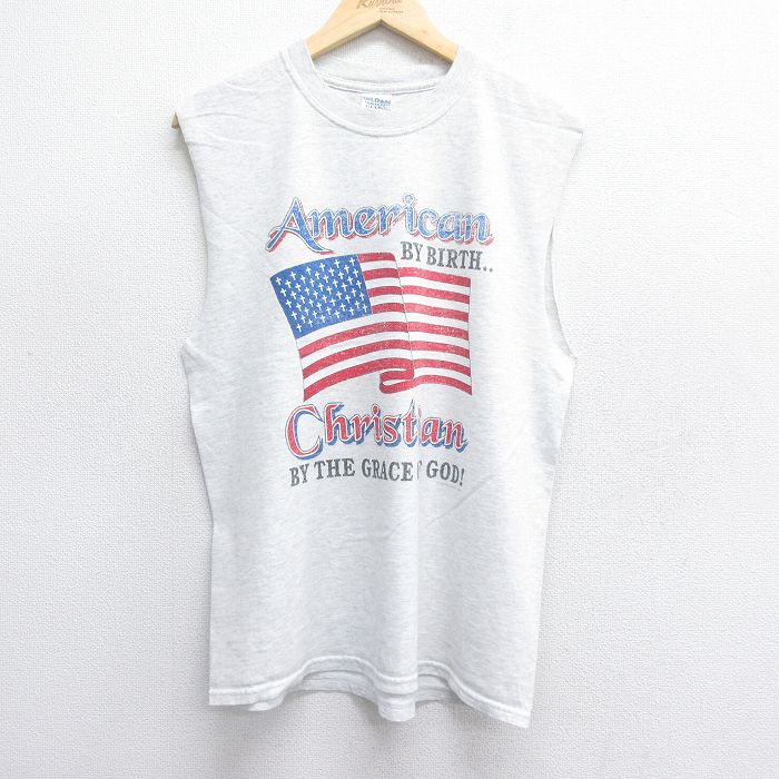 00s ノースリーブTシャツ 星条旗 グレー L | 古着