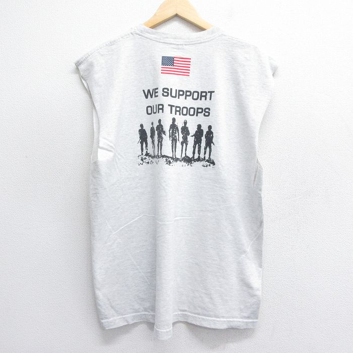 XL★古着 ノースリーブ ビンテージ Tシャツ メンズ 90年代 90s IBEW TROOPS コットン クルーネック USA製 薄グレー 霜降り 25jul07 中古