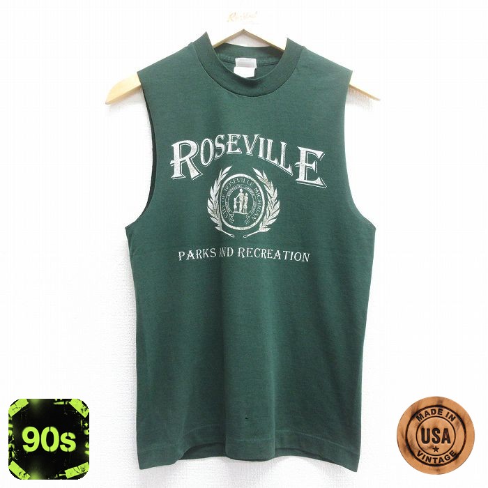 【50%OFF】フルーツオブザルーム 90s ノースリーブTシャツ ROSE VILLE グリーン S | 古着