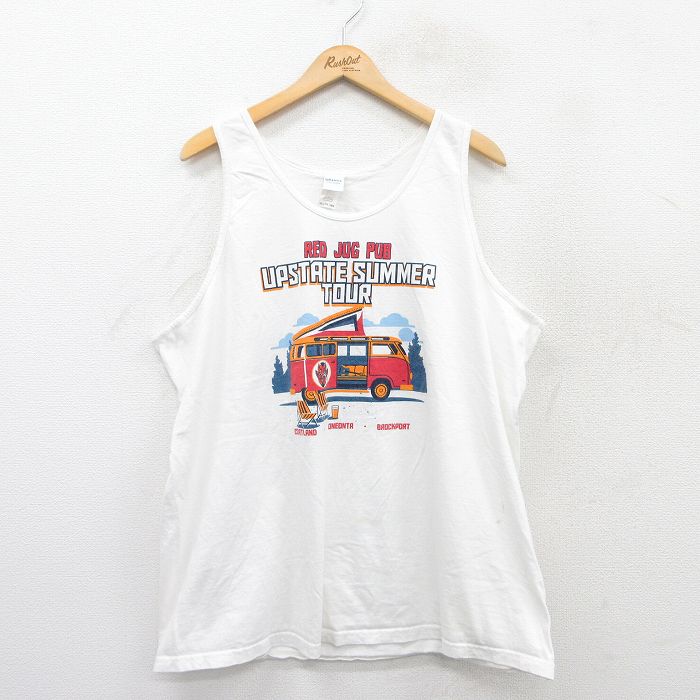 XL★古着 タンクトップ メンズ RED JUG PUB 車 大きいサイズ コットン クルーネック 白 ホワイト 25jul07 中古