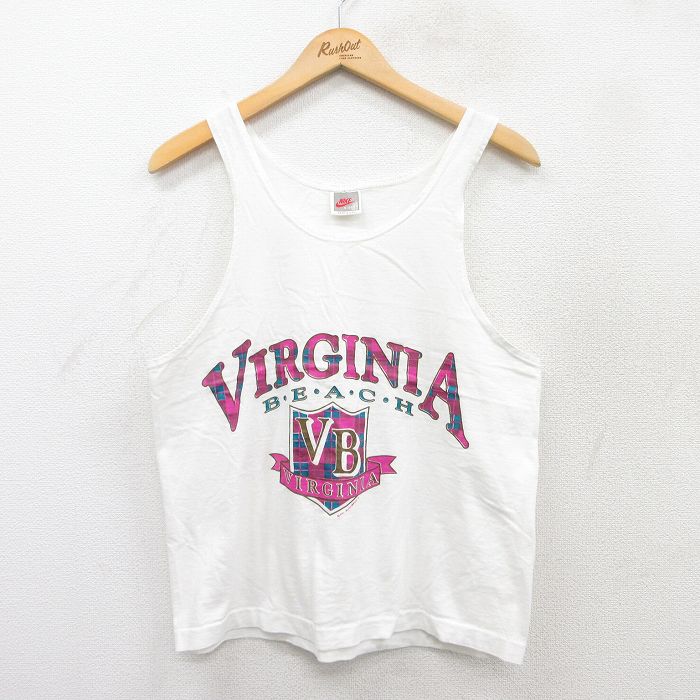 M★古着 ナイキ NIKE ビンテージ タンクトップ メンズ 90年代 90s バージニア ビーチ コットン クルーネック USA製 白 ホワイト 25jul07 中古