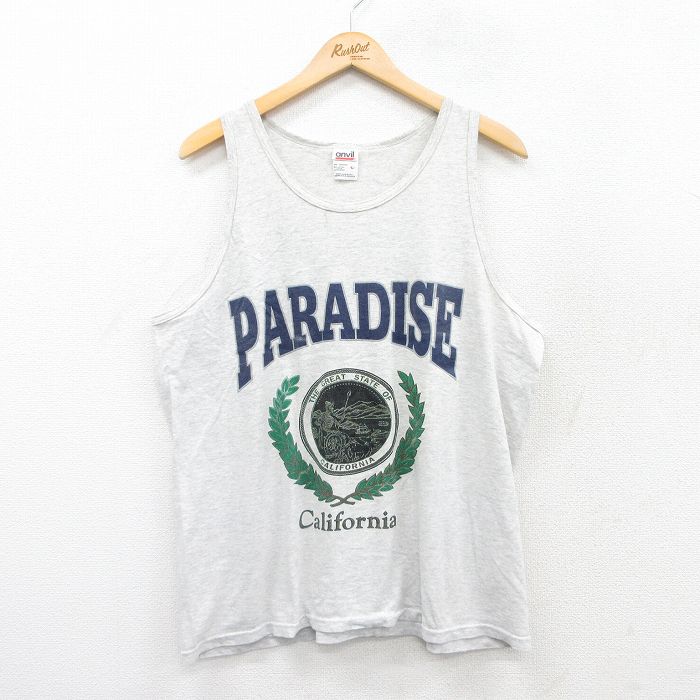 【20%OFF】XL★古着 ビンテージ タンクトップ メンズ 00年代 00s パラダイス カリフォルニア クルーネック 薄グレー 霜降り 25jul07 中古