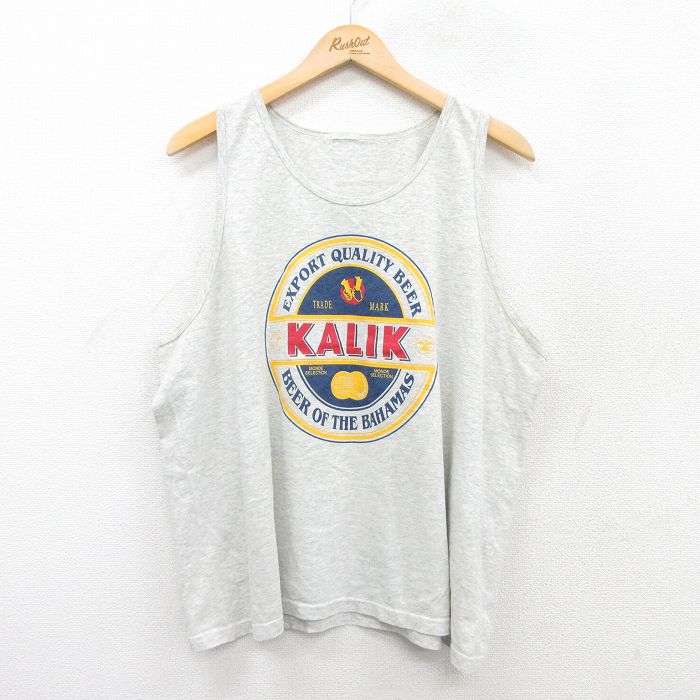 XL★古着 タンクトップ メンズ KALIK ビール クルーネック グレー 霜降り 25jul07 中古