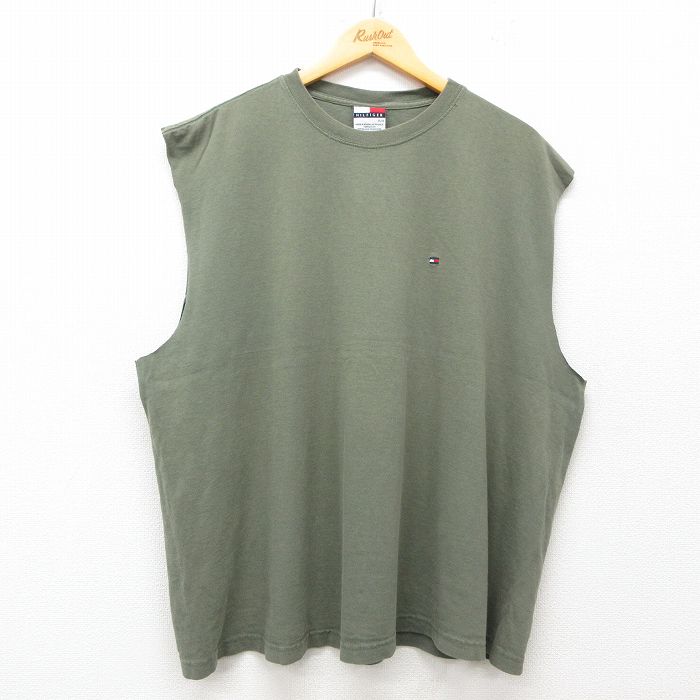 トミーヒルフィガー 90s ノースリーブTシャツ ワンポイント グリーン XL | 古着