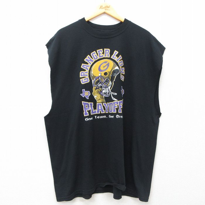 XL★古着 ノースリーブ ビンテージ Tシャツ メンズ 00年代 00s GRANGER LIONS 大きいサイズ クルーネック 黒 ブラック 25jul07 中古