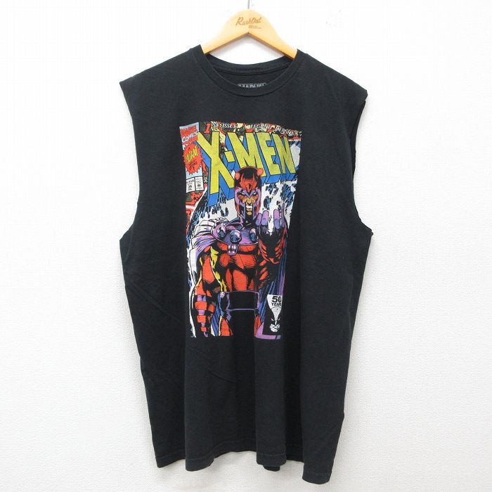 XL★古着 ノースリーブ Tシャツ メンズ マーベル X MEN コットン クルーネック 黒 ブラック 25jul07 中古
