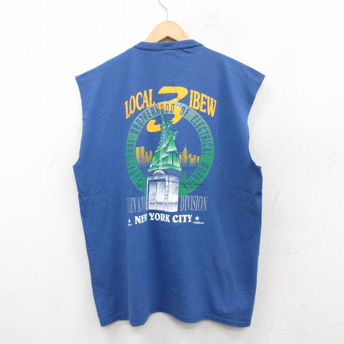 90s ノースリーブTシャツ 自由の女神 ブルー XL | 古着