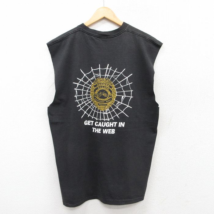 XL★古着 オニータ ONEITA ノースリーブ ビンテージ Tシャツ メンズ 90年代 90s クモの巣 自転車 コットン クルーネック 黒 ブラック 25jul08 中古
