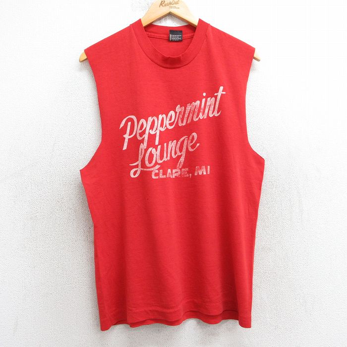 L★古着 スクリーンスターズ ノースリーブ ビンテージ Tシャツ メンズ 80年代 80s ペパーミント クルーネック USA製 赤 レッド 25jul08 中古