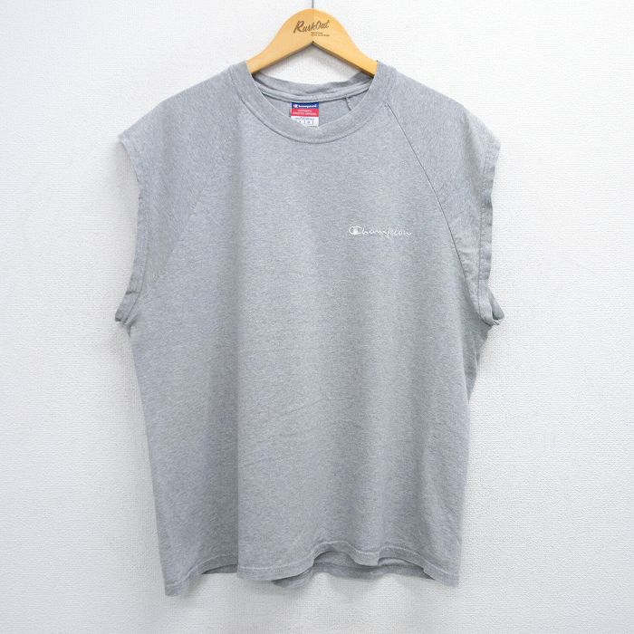 チャンピオン 00s ノースリーブTシャツ ワンポイント グレー XL | 古着