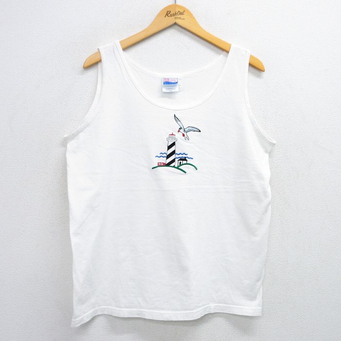 L★古着 ヘインズ Hanes ビンテージ タンクトップ メンズ 00年代 00s 灯台 鳥 コットン クルーネック 白 ホワイト 25jul09 中古