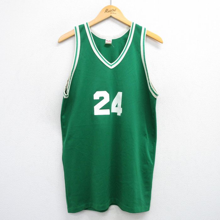 L★古着 メイソン ビンテージ タンクトップ メンズ 80年代 80s 24 ロング丈 Vネック USA製 緑 グリーン ユニフォーム ゲームシャツ 25jul09 中古