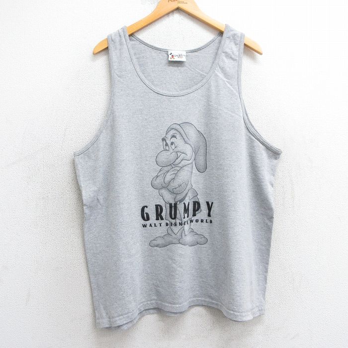 XL★古着 ビンテージ タンクトップ メンズ 90年代 90s ディズニー DISNEY しらゆきひめ 7人の小人 七人のこびと 大きいサイズ クルーネック 位 グレー 霜降り 【spe】 25jul10 中古