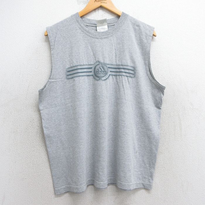 アディダス 00s ノースリーブTシャツ ビッグロゴ グレー XL | 古着
