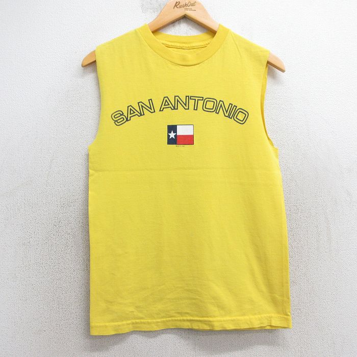 S★古着 ノースリーブ ビンテージ Tシャツ メンズ 00年代 00s サンアントニオ クルーネック 黄色 イエロー 25jul10 中古