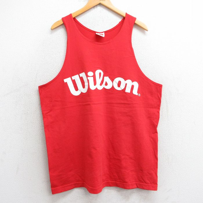 XL★古着 ウィルソン ビンテージ タンクトップ メンズ 90年代 90s ビッグロゴ コットン クルーネック USA製 赤 レッド 25jul10 中古