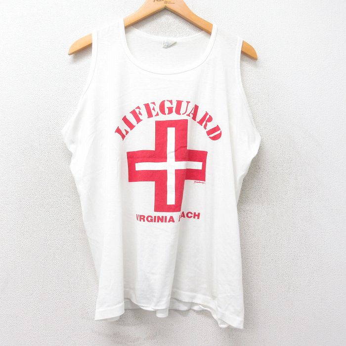 XL★古着 ビンテージ タンクトップ メンズ 90年代 90s ライフガード クルーネック USA製 白 ホワイト 25jul10 中古