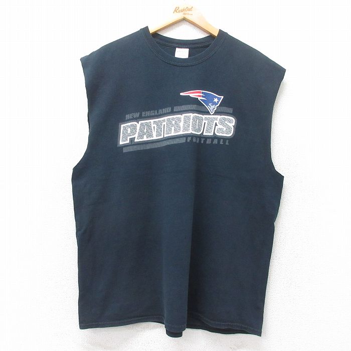 XL★古着 ノースリーブ ビンテージ Tシャツ メンズ 00年代 00s NFL ニューイングランドペイトリオッツ コットン クルーネック 黒 ブラック アメフト スーパーボウル 25jul10 中古