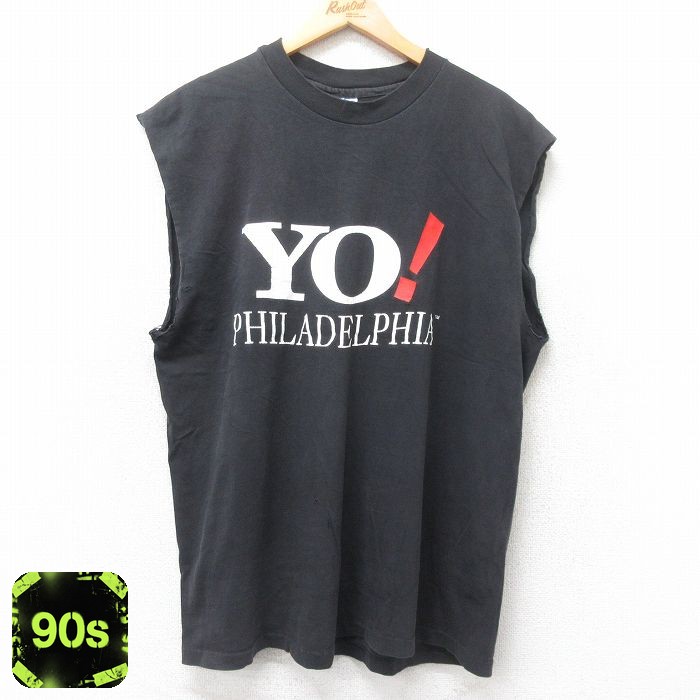 【50%OFF】ヘインズ 90s ノースリーブTシャツ YO! フィラデルフィア ブラック XL | 古着