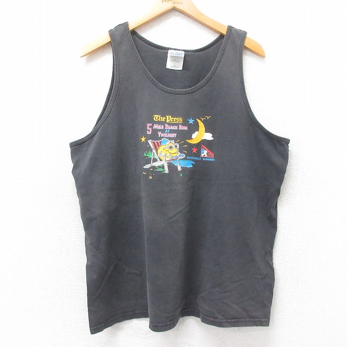 XL★古着 ビンテージ タンクトップ メンズ 00年代 00s 5MILE BEACH RUN 大きいサイズ コットン クルーネック 黒 ブラック 25jul10 中古