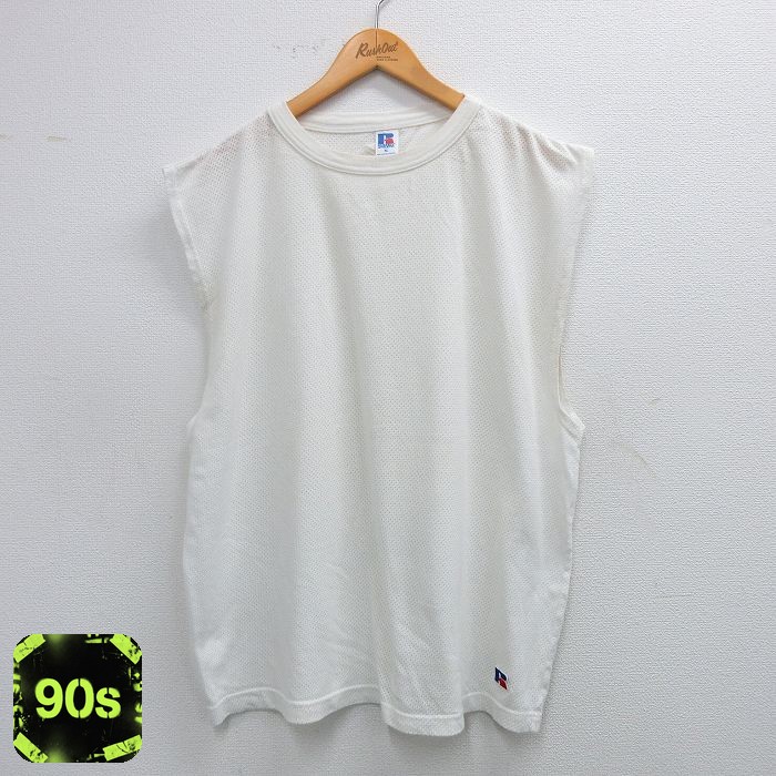 【50%OFF】ラッセル 90s ノースリーブTシャツ ワンポイント ホワイト XL | 古着
