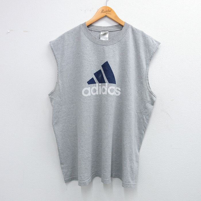 アディダス 90s ノースリーブTシャツ ビッグロゴ グレー XL | 古着