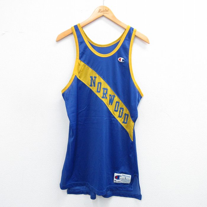 L★古着 チャンピオン champion ビンテージ タンクトップ メンズ 90年代 90s NORWOOD クルーネック USA製 青 ブルー ユニフォーム ゲームシャツ 25jul10 中古