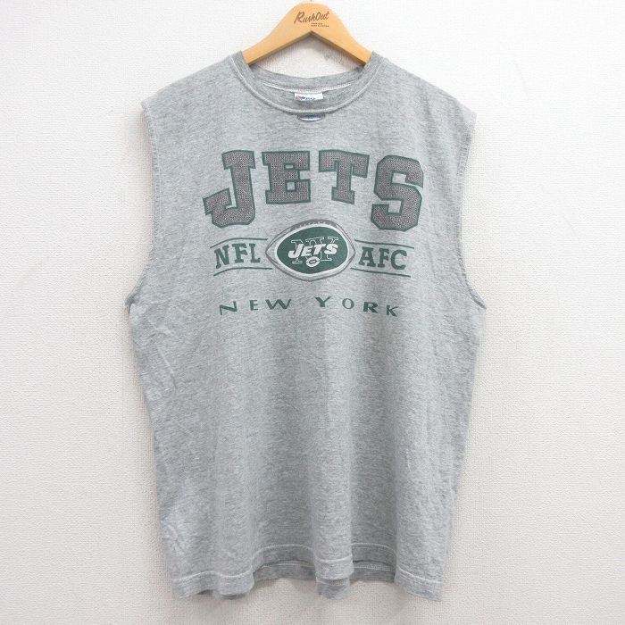 【20%OFF】XL★古着 ノースリーブ ビンテージ Tシャツ メンズ 00年代 00s NFL ニューヨークジェッツ 大きいサイズ クルーネック グレー 霜降り アメフト スーパーボウル 25jul12 中古