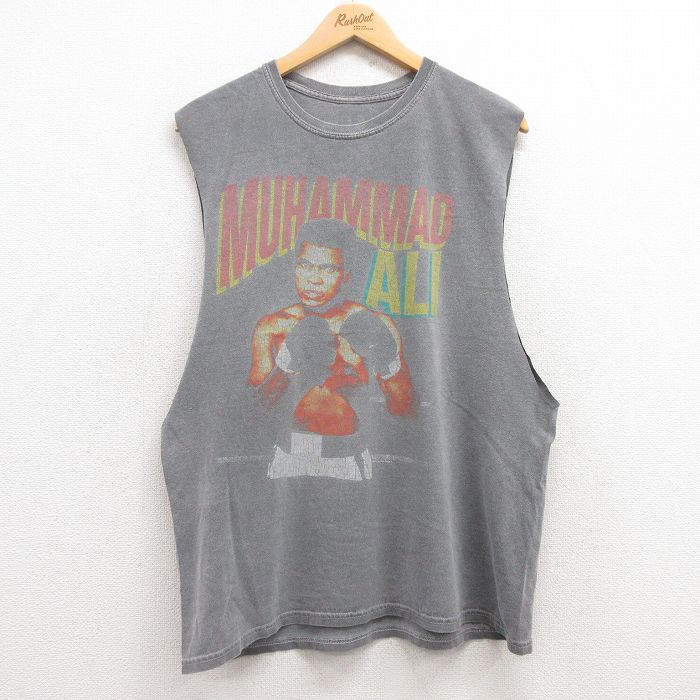 L★古着 ノースリーブ Tシャツ メンズ モハメドアリ コットン クルーネック グレー 25jul12 中古