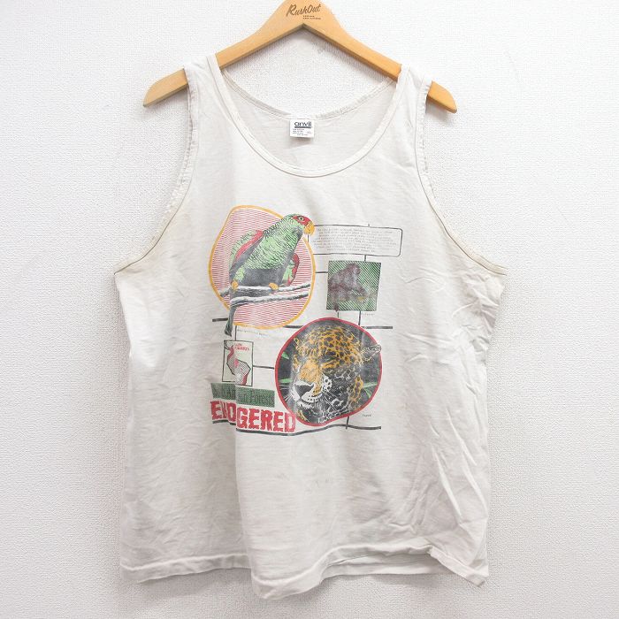 XL★古着 ビンテージ タンクトップ メンズ 90年代 90s 鳥 ジャガー 大きいサイズ コットン クルーネック USA製 白 ホワイト 【spe】 25jul12 中古