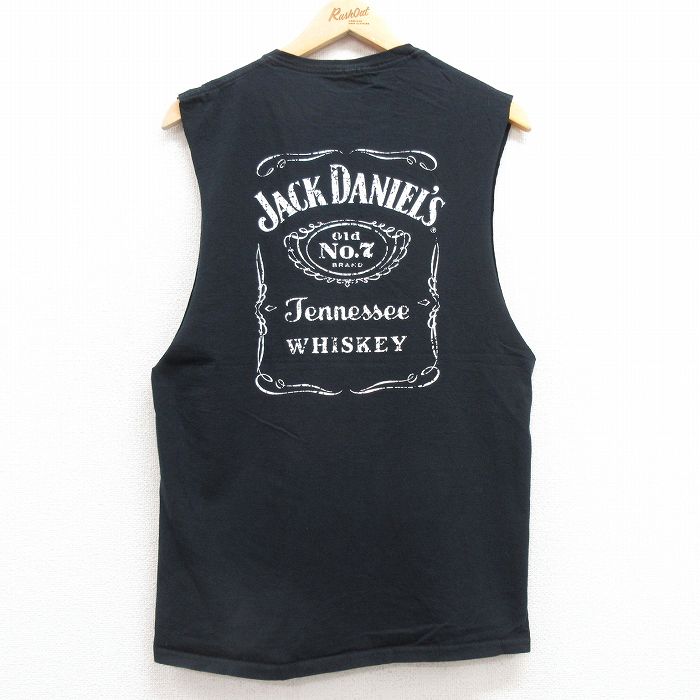 M★古着 ノースリーブ Tシャツ メンズ ジャックダニエル 酒 ウイスキー コットン クルーネック 黒 ブラック 25jul12 中古