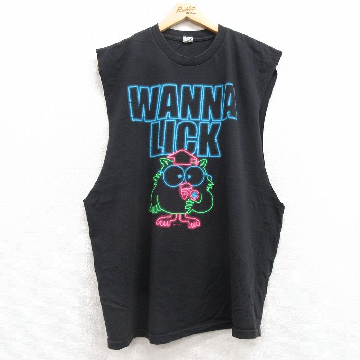 WANNA LICK ノースリーブTシャツ 鳥 ブラック XL | 古着