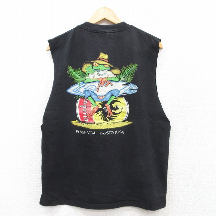 ノースリーブTシャツ カエル ブラック XL | 古着