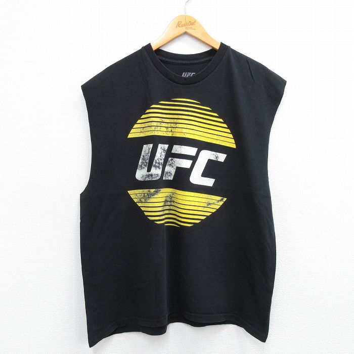 XL★古着 ノースリーブ Tシャツ メンズ UFC クルーネック 黒 ブラック 25jul12 中古