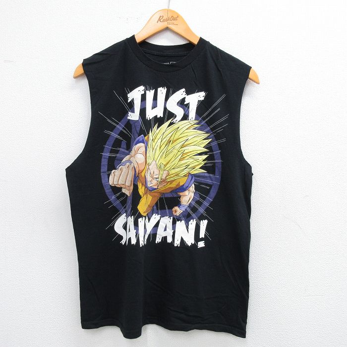 L★古着 ノースリーブ Tシャツ メンズ アニメ ドラゴンボール 孫悟空 コットン クルーネック 黒 ブラック 25jul12 中古