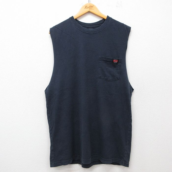【50%OFF】L★古着 ラングラー Wrangler ノースリーブ Tシャツ メンズ 胸ポケット付き コットン クルーネック 紺 ネイビー 25jul12 中古