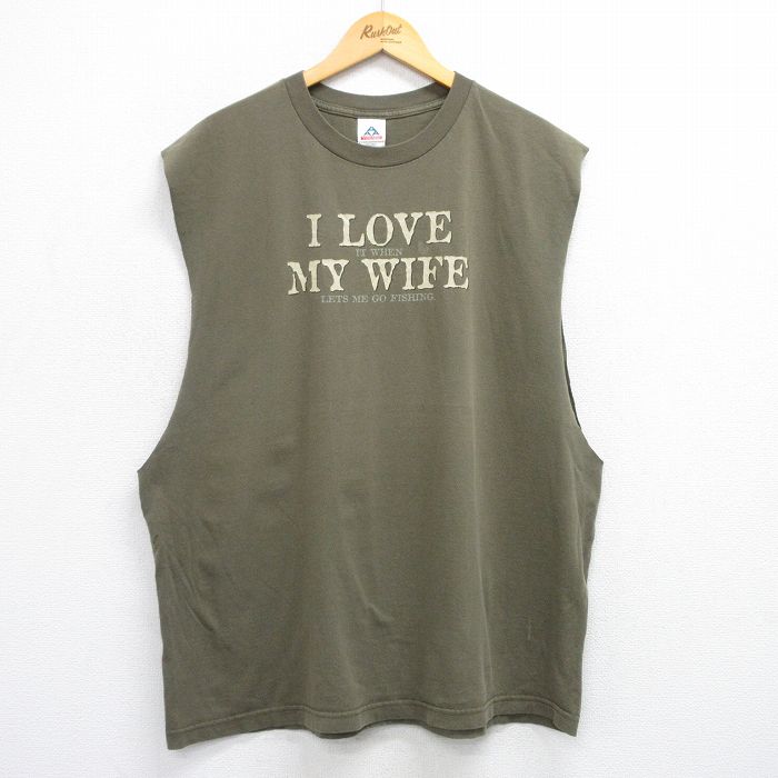 00s ノースリーブTシャツ MY WIFE グリーン XL | 古着