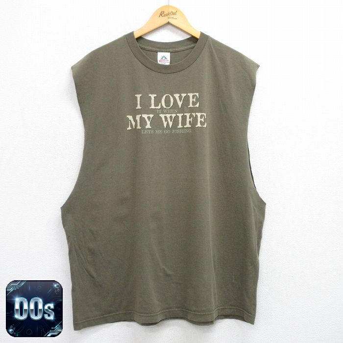 00s ノースリーブTシャツ MY WIFE グリーン XL | 古着