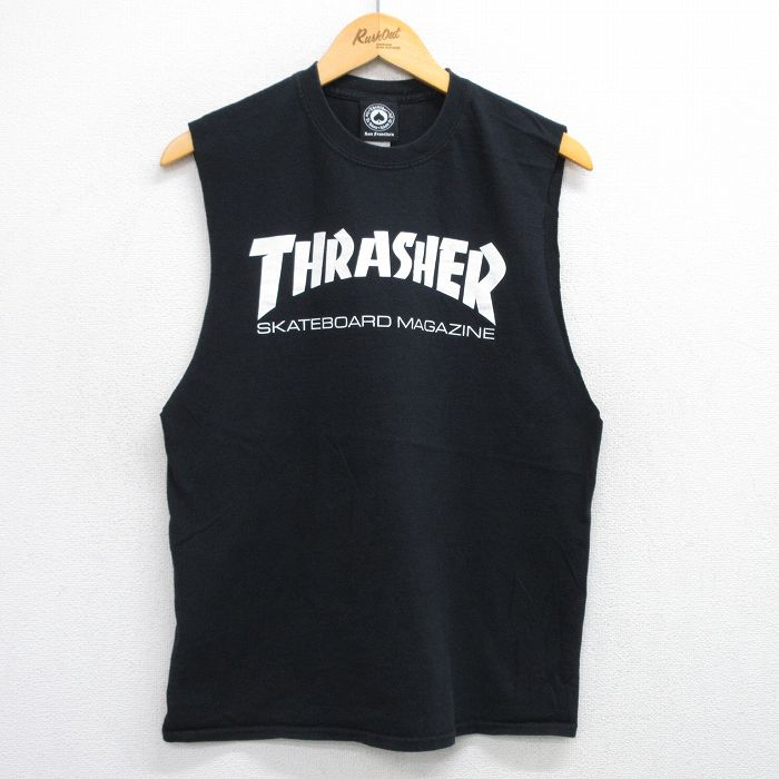 L★古着 ノースリーブ Tシャツ メンズ スラッシャー コットン クルーネック 黒 ブラック 25jul14 中古
