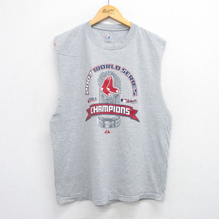 【50%OFF】XL★古着 マジェスティック ノースリーブ ビンテージ Tシャツ メンズ 00年代 00s MLB ボストンレッドソックス クルーネック グレー 霜降り メジャーリーグ ベースボール 野球 25jul14 中古